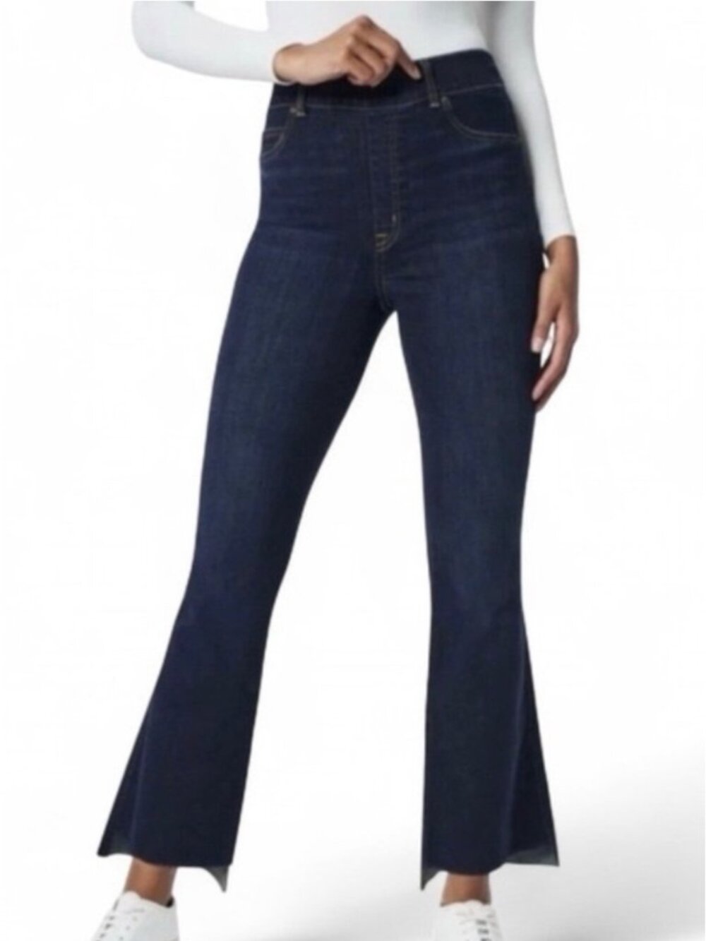 SPANX Dark Wash Blue Pull-On Stretch Step Hem Women's Flare Jeans Size Medium